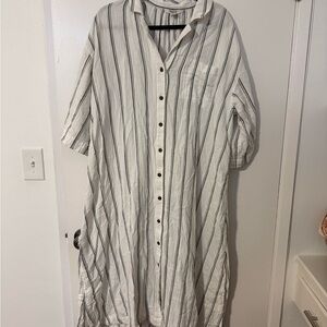 Madewell White and Navy Striped Button-Down Shirt Dress